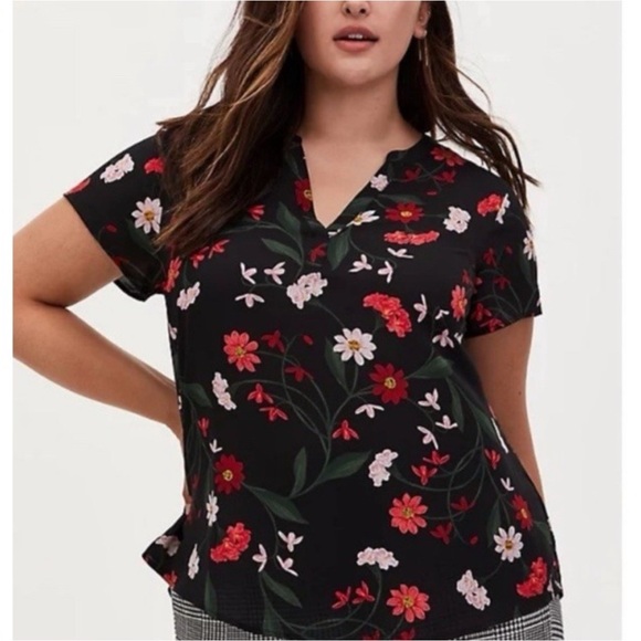 Torrid Georgette Floral V-Neck Blouse - Picture 1 of 5